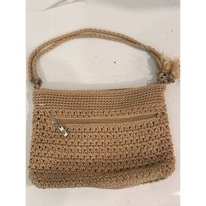 The SAK Beige Crochet Woven‎ Shoulder Bag Medium Multi-Pocket Bag
